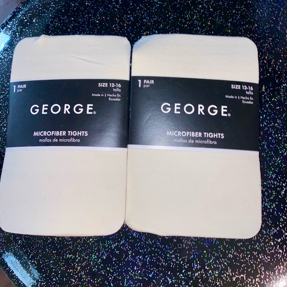 NWT GEORGE MICROFBER TIGHTS GIRLS 12/16 IVORY TUSK LOT OF TWO